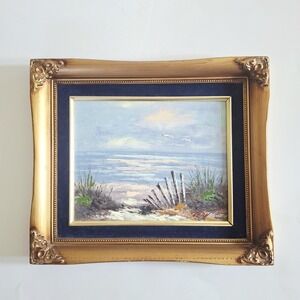 Vtg Oil On Canvas Nautical Beach And Seascape Scene Signed Tony Matted & Framed